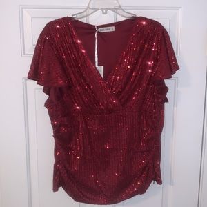 Womens Grace Karin Plus Size Pinkish Maroon Sequined Top